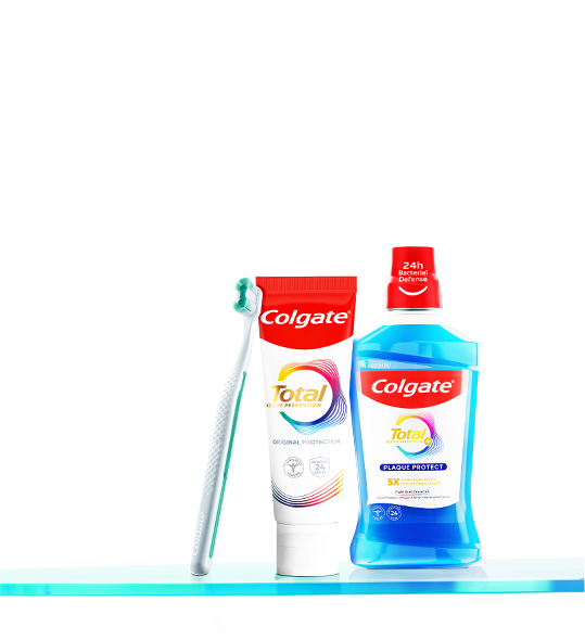 Colgate Total Toothpaste, Toothbrush and Mouthwash.