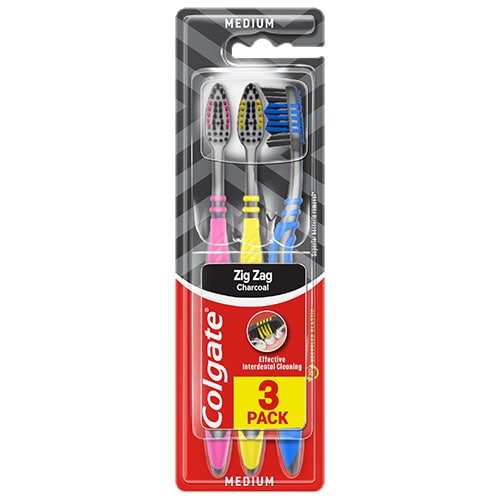 Colgate ZigZag Black Medium Toothbrush x3